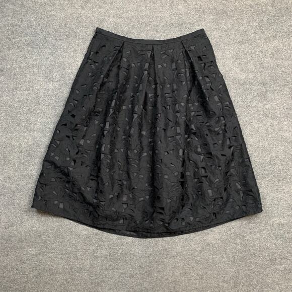 Talbots Skirt Women 14 P Petite Black Pure Silk Cut Out Floral Lasercut Side Zip - Picture 9 of 14